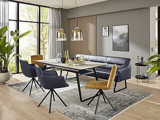 JustB! SP100 dining table 2883-30-080, HPL tabletop in cement design, black powder-coated frame, approx. 200 x 100, H 77 cm