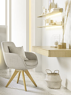 Manufacturer: RMW series: Kara-Frame drawer unit 75344, approx. W 120, H 12, D 49 cm, oak sand, 2 wall shelves 77545, each approx. W 120, H 9, D 21 cm, oak sand