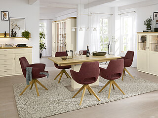 Korsika: Highboardkombination 52972, ca. B 243, H 241, T 50 cm, Lack Crema / Eiche sand