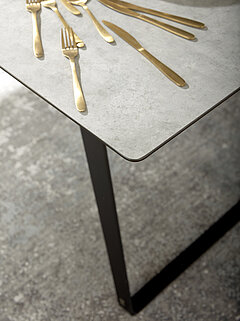 Detail: JustB! SP100 dining table 2883-30-080, HPL tabletop in cement design, black powder-coated frame, approx. 200 x 100, H 77 cm