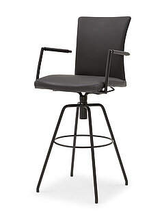 Barhocker 6725 mit offener Armlehne, ca. B 55, H 124, SH 80, T 58, ST 47 cm, Rundrohr pulverbeschichtet schwarz, Leder Toledo nero