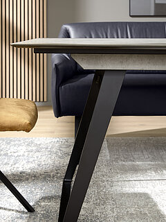 Detail: JustB! SP100 dining table 2883-30-080, HPL tabletop in cement design, black powder-coated frame, approx. 200 x 100, H 77 cm