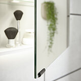 Badezimmermöbel REVENTO LINE Pinie Nachbildung Detail Siegelschrank doppelt verspiegelt, Griffset schwarz matt