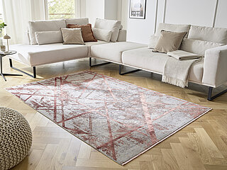 Teppich Arizona, Fb. 199 rot-grau, (75 % Polyester, 25 % Viskose (Bambus) ), gewebt