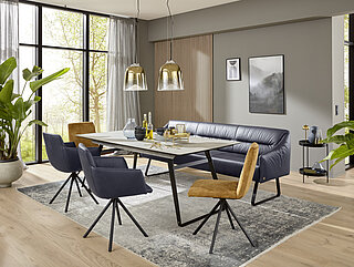 JustB! SP100 dining table 2883-30-080, HPL tabletop in cement design, black powder-coated frame, approx. 200 x 100, H 77 cm