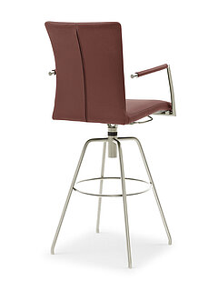 Barhocker 6725 mit offener Armlehne, ca. B 55, H 124, SH 80, T 58, ST 47 cm, Rundrohr Edelstahl matt, Leder Toledo red