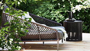 Sonnenbett Ibiza, G999-100-140, ca. B 149, H 86, SH 42, T 156, ST 110 cm, Kordelflechtung grau geknotet, Sitz mit Gurtfederung, Polster Bezugsstoff Praia 090 / Quick Dry Foam, Gestell: Aluminium pulverbeschichtet anthrazit