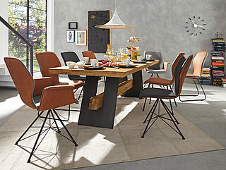 Dining table 2008, approx. 220 x 100, H 77 cm, sides: anthracite, knotty oak, natural, oiled
