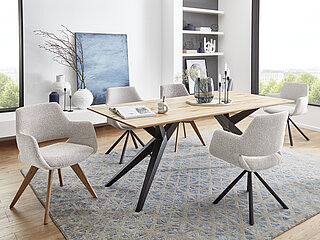 Esstisch (6773-79-080), Massivholzplatte Charakter-Eiche, geölt, Gestell Eisen schwarz, ca. L 200, B 100, H 76 cm