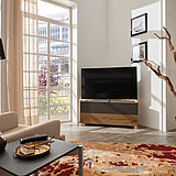 Media Corner TV lowboard in dark beamed oak and Cubanit lacquer