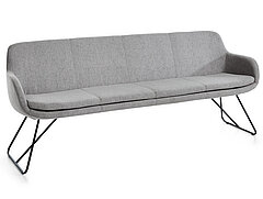 Bench MT47-04-921, approx. W 220, H 87, SH 50, AH 67, D 66, SD 44 cm, Florida silver fabric, blackened steel sled base