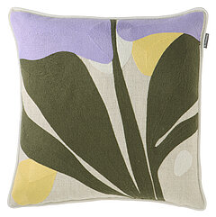 Kissenhülle HARMONY (71281-070-45-45), lila, gewebte Zierkissenhülle, einfarbige Naturqualität, Vorderseite: bestickt, mehrfarbiges, florales Muster, Rückseite: Uni natur, grüne Samtpaspel, (100 % Polyester), ca. L 45, B 45 cm, ohne Füllung