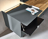 Moving top panel in grey matte glass / solid oak, brushed