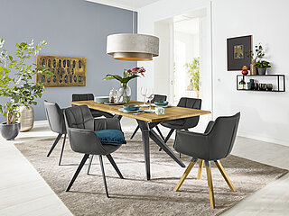 Dining table 6753-79-080, approx. 200 x 100, H 76 cm; frame: black iron, solid character oak