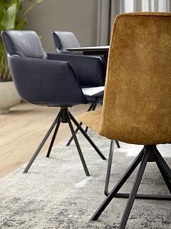 JustB! SP500 armchair MED in leather Z 69/28 night blue (LK50), tripod base F3L–M 99 black, approx. W 62, H 88, SH 50, AH 73-78, D 62, SD 44 cm; at extra cost: base with swivel function or swivel function with return spring