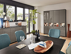 Kara-System: Sideboard 57021ca. B 225, H 94, T 49 cmEiche graphit/Lack taupe Hochglanz