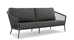 Freilicht Ibiza: Sofa, 3-sitzig G969-100-140, ca. B 205, H 75, SH 42, T 86, ST 49 cm, Kordelflechtung graru, geknotet, Sitz mit Gurtfederung, Polster Bezugsstoff Praia 090 / Quick Dry Foam, Gestell: Aluminium pulverbeschichtet anthrazit