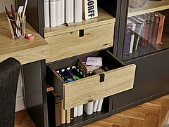 Kara-System: Detail Innenleben SchubladeVorschlag 57213, ca. B 285, H 218, T 49 cm, Asteiche / Lack Graphit