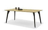 Dining table R 2037, approx. 200 x 100, H 77 cm; frame: RAL 6022 olive green, wild oak, oiled