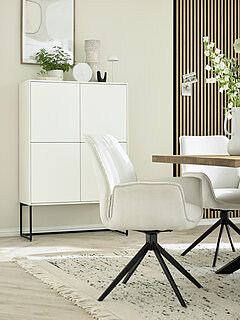 Schalenstuhl (7242-04-897), Cord Rebel cream (95 % PES, 5 % NY), Stativgestell Eisen schwarz, 180 Grad drehbar mit Rückholfunktion, ca. B 58, H 90, SH 49, AH 65, T 60 cm