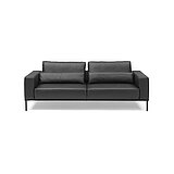 JustB! PM100: Sofa XL, 3-sitzig (23062), Leder Mercury black (PG J), Metallfuß Chrom glänzend, ca. B 242, H 67/88, T 107, SH 47, ST 62/80 cm Sitzvorzug motorisch, 2 x Nierenkissen XL (75660), ca. 94 x 25 x 11 cm