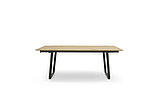 Dining table 371 with pull-out function, metal frame A01, matt black, tabletop in solid wild oak, natural colour, matt lacquer W11, approx. 100 x 200 (300), H 76 cm
