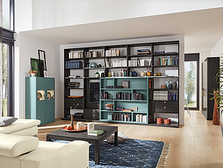 Kara-System: Vitrinen 60255L/60256Rje ca. B 45, H 147, T 40 cmLack ocean