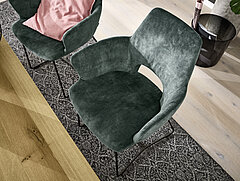 R 2031 armchair, approx. W 60, H 87, SH 46, AH 67, D 62, SD 46 cm, frame: RAL 6022 olive green, fabric Adore 158 Niagara (A) (100% polyester)