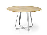 Dining table 6583-79-130, approx. Ø 130, H 77 cm, intersecting runners in brushed stainless steel, solid character oak, oiled