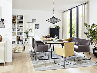 Dining table 371 with pull-out function, metal frame A01, matt black, tabletop in solid wild oak, natural colour, matt lacquer W11, approx. 100 x 200 (300), H 76 cm