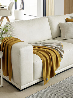 Plaid Duo, (71181-035-130-170), greige / curry (100 % Baumwolle), zweifarbig gestricktes Muster, ca. L 130, B 170 cm