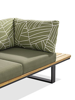 Freilicht: Detail Madeira, Stecklehne G559-100-100 mit Kissen G505-000 Stoff Limone grün 655, Kissen B 56 x 48 cm