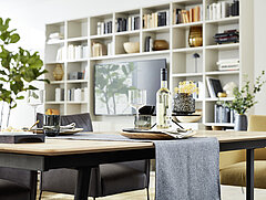 Dining table 371 with central frame pull-out, metal frame A01, matt black, tabletop in wild oak W11 100 x 200/300, H 76 cm