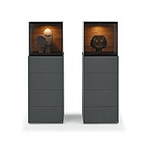 Glass-fronted cabinets 385-16-78-80-00-0 / 386-16-78-80-00-0, approx. W 47, H 137, D 42 cm grey matt glass/rear panel in brushed solid oak