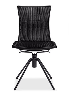 Helmond-Outdoor: Vierfuß-Stuhl 6702, drehbar (inkl. Rückholfunktion), Gestell pulverbeschichtet in schwarz, Kunstgeflecht 07 onyxschwarz, ca. B 52, H 91, SH 50, ST 46,5, T 58 cm