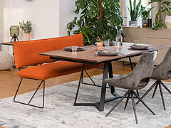 Esszimmer Pinero: Bank 540, ca. H 84, B 200, SH 51, T 65, ST 42 cm, Stoff Mystic rost, Gestell Metall pulverbeschichtet schwarz A 01