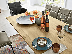 Dining table 179 466, approx. 180 (280) x 90, H 76 cm, solid wild oak, bianco, oiled