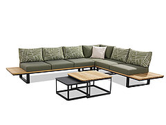 Freilicht: Lounge-Eckgruppe Madeira best. aus:3-Sitzer Sofa G899-065-000 B 249, 6cm,3 x Sitzkissen G585-000-***, Stoff Capri grün 6153x Rückenkissen G595-000-***, Stoff Limone grün 655,Eckmodul G868-065-000 82,8 x 82,8 cm,Sitzkissen G585-000-***, Stoff Capri grün 615,Rückenkissen (2-er Set) G575-000-***, Stoff Capri grün 6152-Sitzer Sofa G889-065-000 B 177, 6 cm.2 x Sitzkissen G585-000-***, Stoff Capri grün 6152 x Rückenkissen G595-000-***, Stoff Limone grün 655Rahmen Robinie-Lamellen, natur, geölt, Gestell: Kufen Aluminium pulverbeschichtet anthrazit, Schenkelmaß: 332,7 x 260,2 cm, T 82,8, H 90,2, SH 47 cm