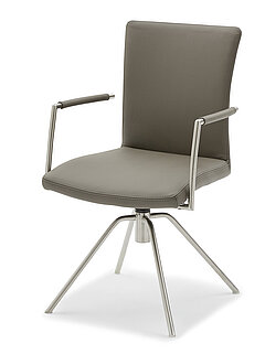 Stuhl 6720 mit offener Armlehne, ca. B 55, H 91, SH 50, AH 72, T 58, ST 47 cm, Rundrohr Edelstahl, Dreh-Moover, inkl. Rückholfunktion, Echtleder Toledo (1) smog