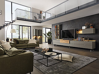 Suggestion 803-16-75-80-3L-0, approx. W 362, H 53 (incl. frame: H 66 cm), D 60 cm, fango matte glass, rear panel in solid soak, brushed