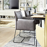 2 x chair 306 with armrest, casual upholstery, metal base A01, matt black, Lomé anthracite leather upholstery, approx. W 58, H 86, SH 51, D 61, SD 46, AH 67 cm