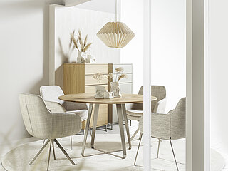 Shell chair 8292-02-JAB1, approx. W 62, H 86, SH 49, AH 66, D 66, SD 45 cm, brushed stainless steel tripod base, white wool 15070 fabric (JAB 1), 70% polyacrylic, 20% polyester, 10% cotton