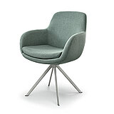 Armchair 8292-02-924, approx. W 62, H 86, SH 49, AH 66, D 66, SD 45 cm, 180° rotation, with recovery function, brushed stainless steel tripod base, Florida aqua upholstery (100% polyester)