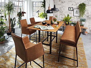 67210 high table approx. 200 x 100, H 96 cm table top: Solid wild oak, frame: powder-coated black