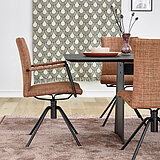 Vierfuß-Drehgestell 6720 mit offener Armlehne, ca. B 55, H 91, SH 50, AH 72, T 58, ST 47 cm, Gestell: schwarz pulverbeschichtet, Stoff 15061 rot-rosa meliert (JAB 1), 70% Polyacryl 20% Polyester 10% Baumwolle