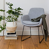 Armchair 6072-04-921, approx. W 62, H 86, SH 48, AH 66, D 66, SD 45 cm, sled base made of blackened steel, Florida silver fabric