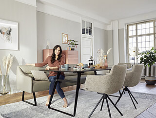 JustB! SP100 dining table 2883-69-080, solid oak tabletop, transparent black lacquer, black powder-coated frame, approx. 200 x 100, H 77 cm